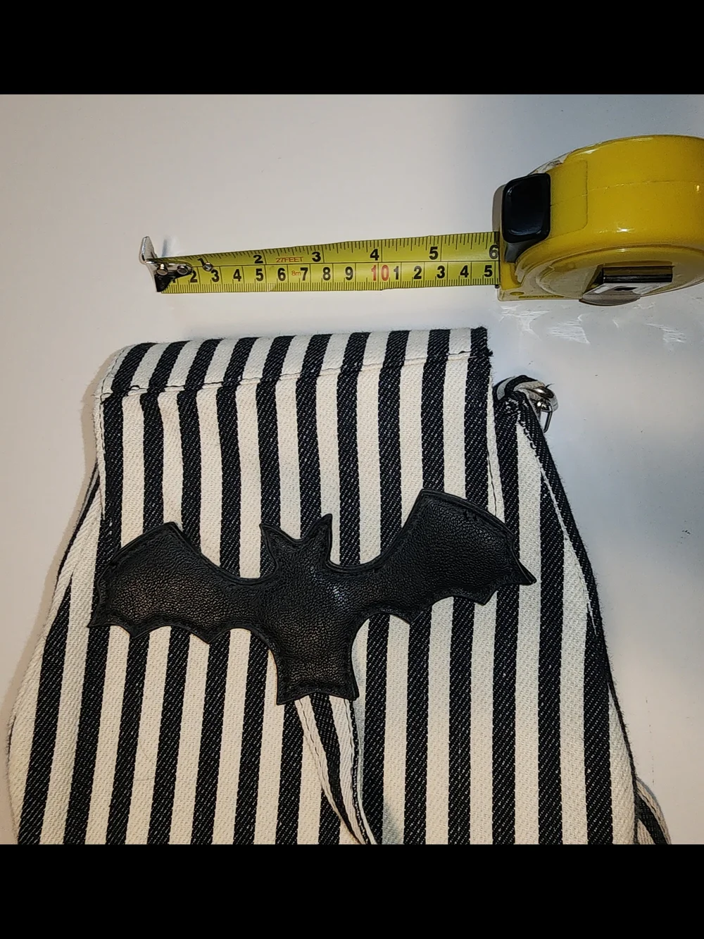 Black Bat Applique Stripe Crossbody Bag